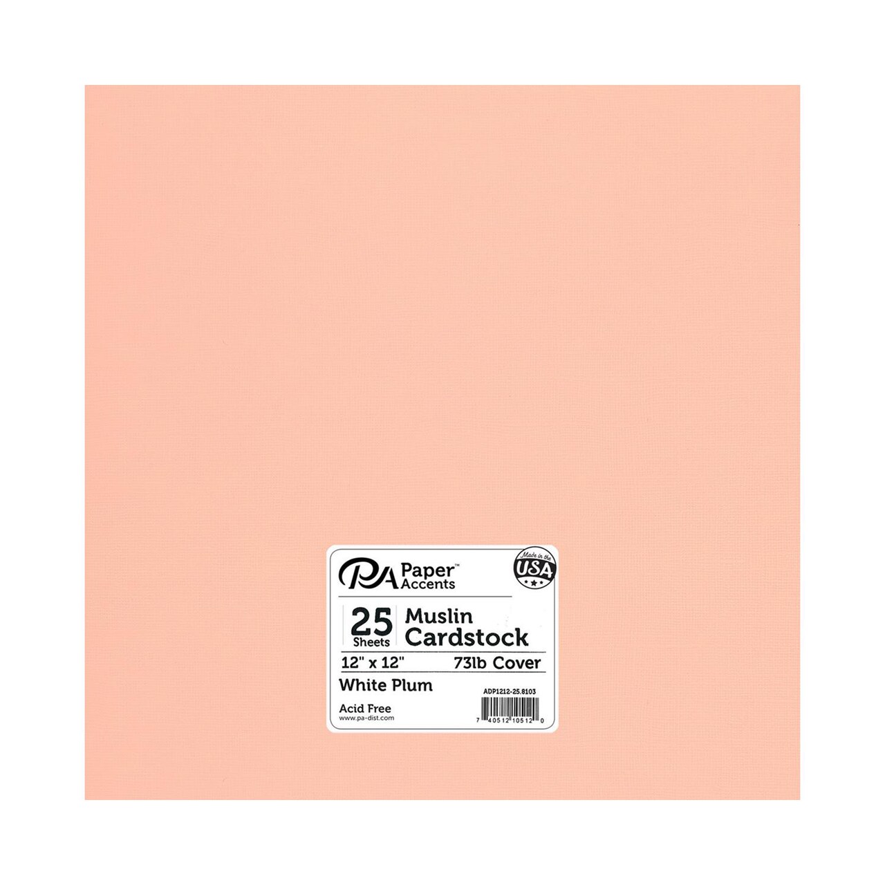 PA Paper Accents Muslin Cardstock 12" x 12" White Plum, 73lb colored cardstock paper for card making, scrapbooking, printing, quilling and crafts, 25 piece pack